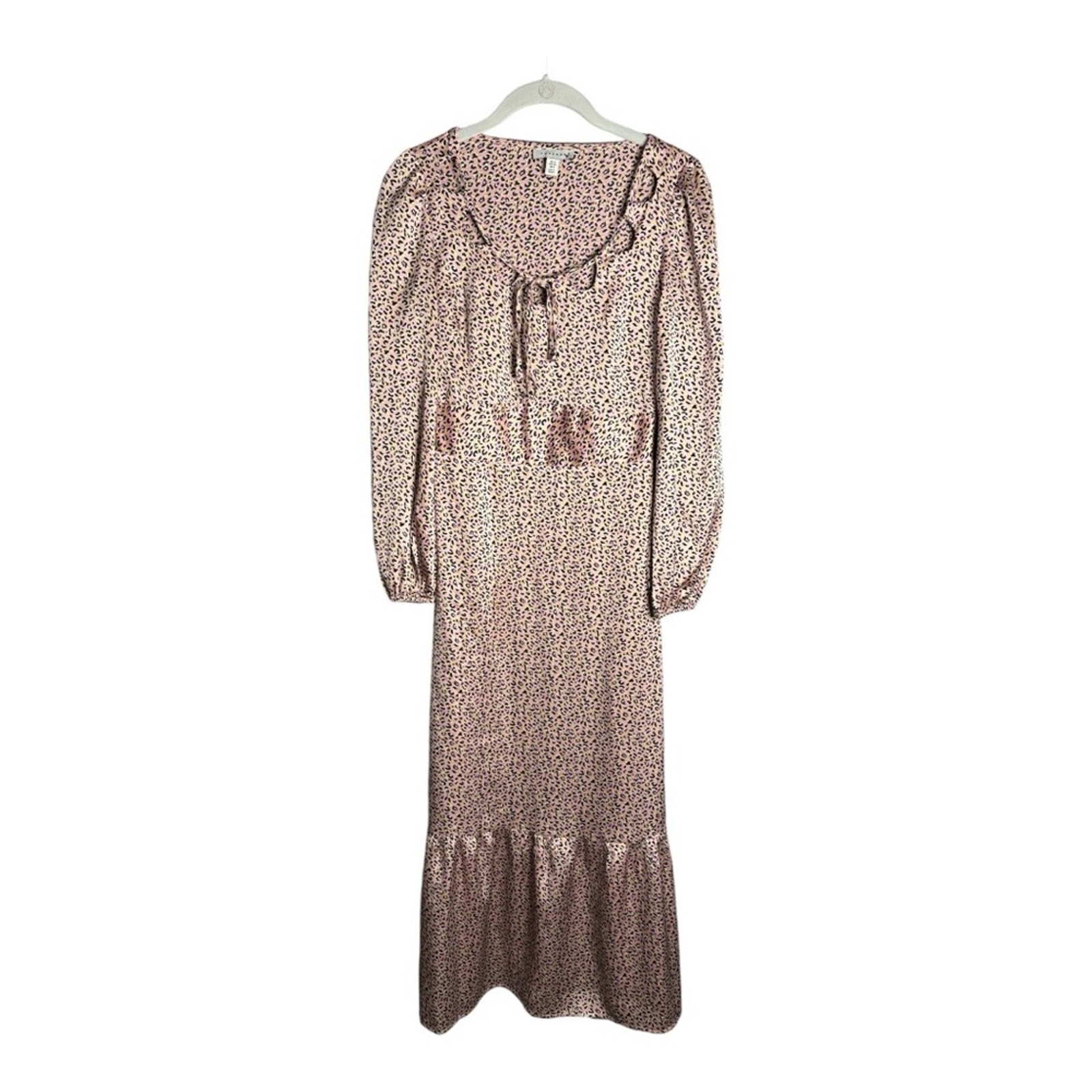 Top Shop Pink And Black Leopard Print Long Sleeve Dress Ruffle Hem 2